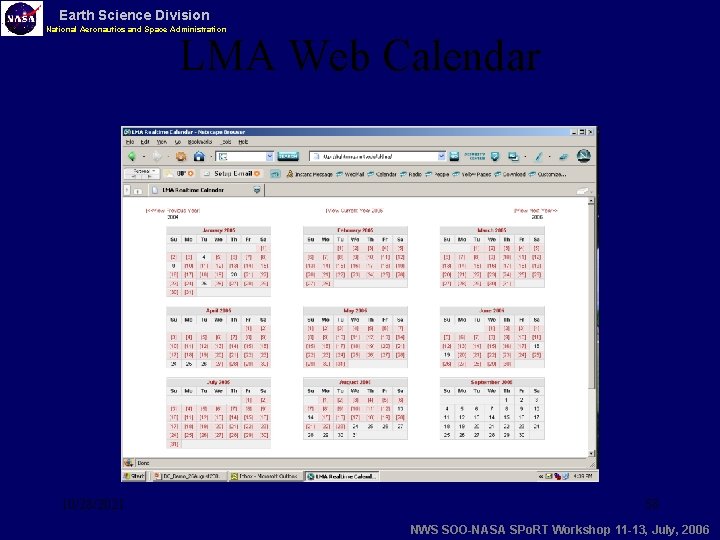 Earth Science Division National Aeronautics and Space Administration LMA Web Calendar 10/28/2021 58 NWS