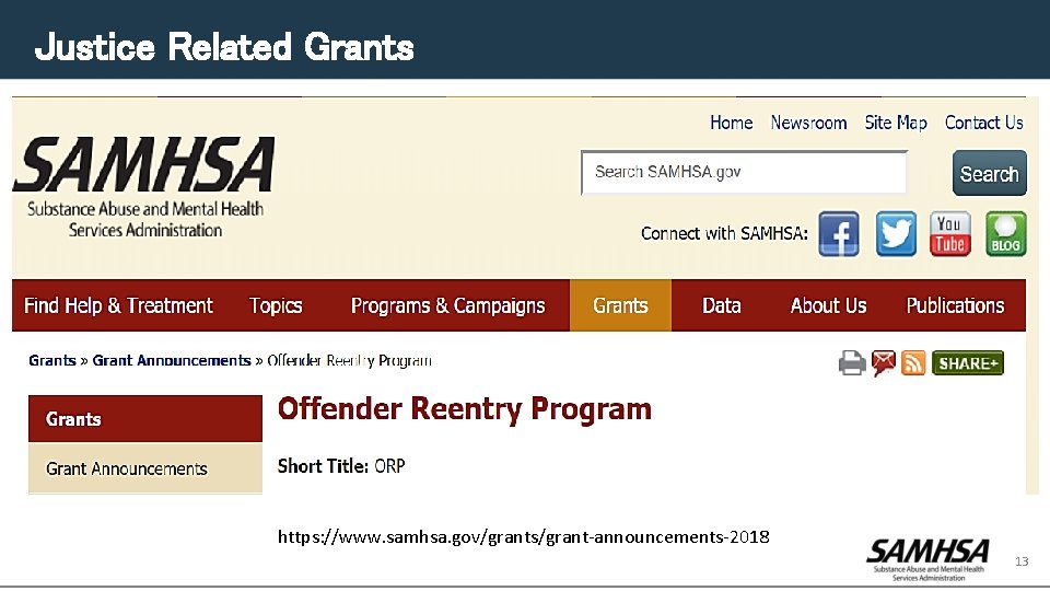 Justice Related Grants https: //www. samhsa. gov/grants/grant-announcements-2018 13 