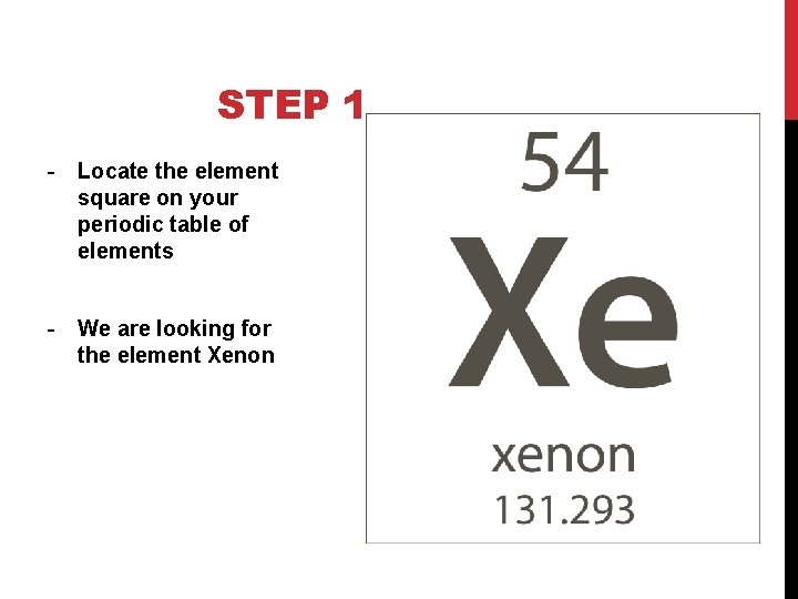 STEP 1 - Locate the element square on your periodic table of elements -