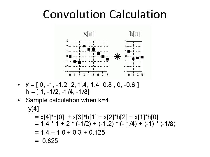 Convolution Calculation • x = [ 0, -1. 2, 2, 1. 4, 0. 8 Convolution Calculation • x = [ 0, -1. 2, 2, 1. 4, 0. 8