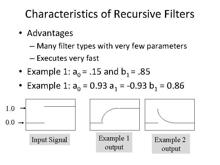 Characteristics of Recursive Filters • Advantages – Many filter types with very few parameters Characteristics of Recursive Filters • Advantages – Many filter types with very few parameters
