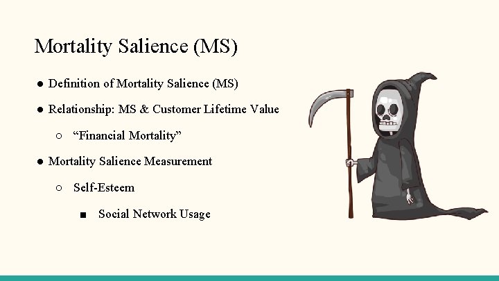 Mortality Salience (MS) ● Definition of Mortality Salience (MS) ● Relationship: MS & Customer