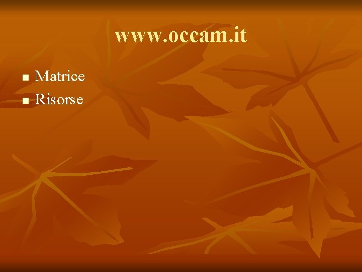 www. occam. it n n Matrice Risorse 