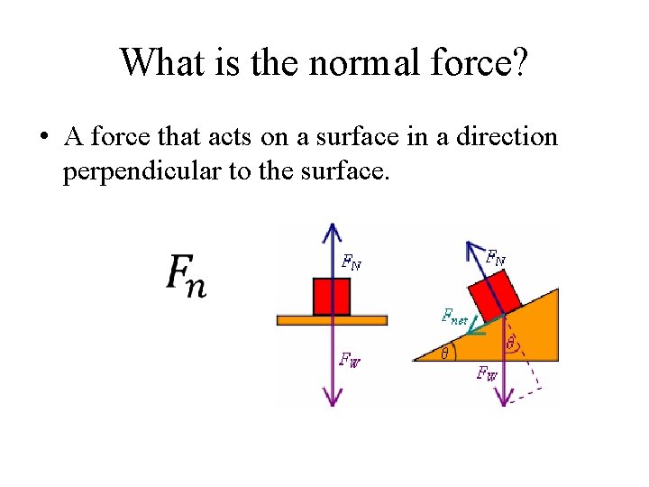 What is the normal force? • A force that acts on a surface in