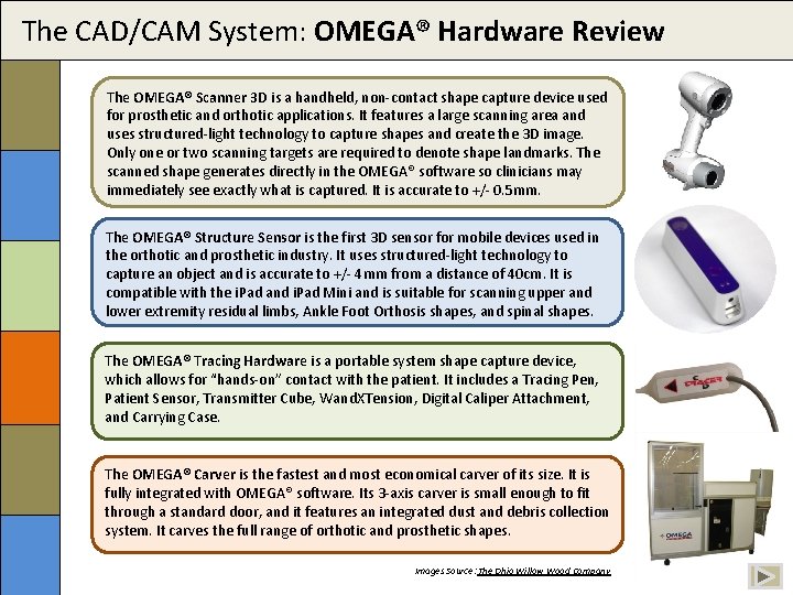 The CAD/CAM System: OMEGA® Hardware Review The OMEGA® Scanner 3 D is a handheld,
