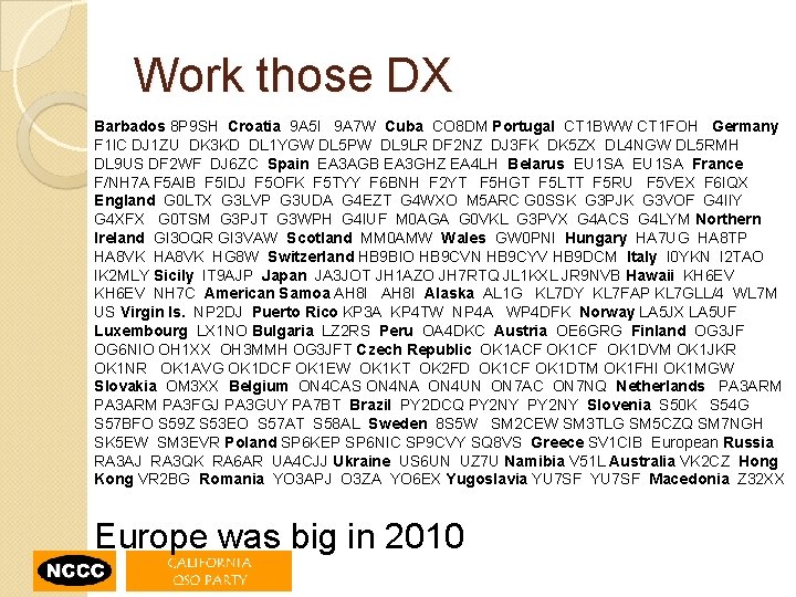 Work those DX Barbados 8 P 9 SH Croatia 9 A 5 I 9