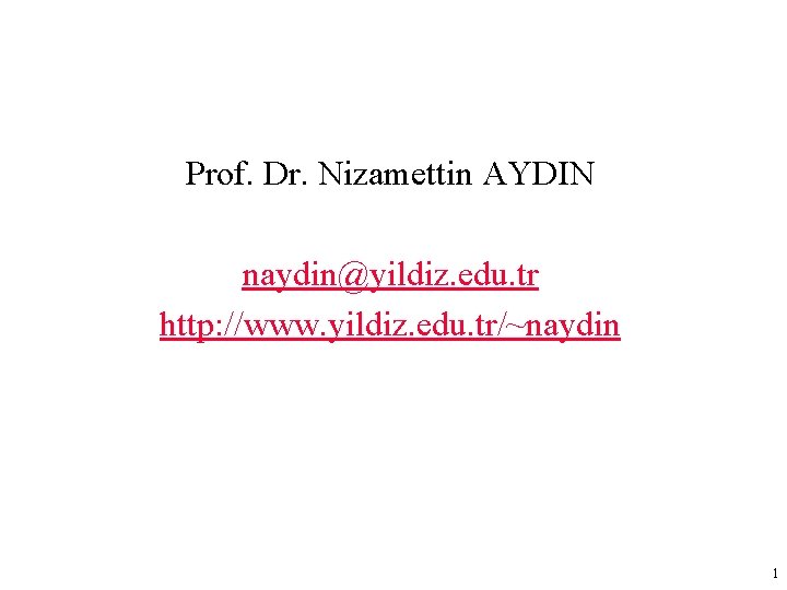 Prof. Dr. Nizamettin AYDIN naydin@yildiz. edu. tr http: //www. yildiz. edu. tr/~naydin 1 
