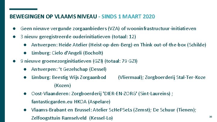 BEWEGINGEN OP VLAAMS NIVEAU - SINDS 1 MAART 2020 ● Geen nieuwe vergunde zorgaanbieders