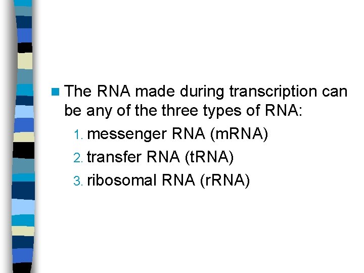 n The RNA made during transcription can be any of the three types of