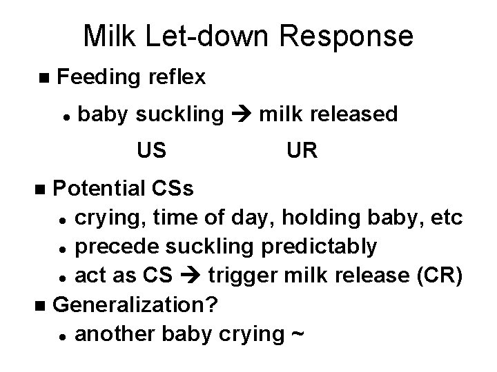 Milk Let-down Response n Feeding reflex l baby suckling milk released US UR Potential
