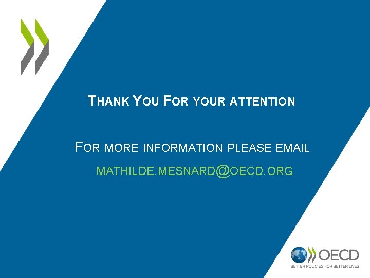 THANK YOU FOR YOUR ATTENTION FOR MORE INFORMATION PLEASE EMAIL MATHILDE. MESNARD@OECD. ORG 