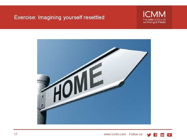 Exercise: Imagining yourself resettled 17 www. icmm. com Follow us 