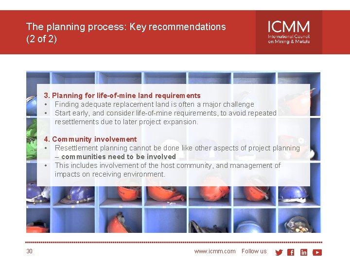 The planning process: Key recommendations (2 of 2) 3. Planning for life-of-mine land requirements