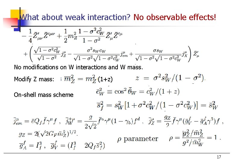 What about weak interaction? No observable effects! No modifications on W interactions and W