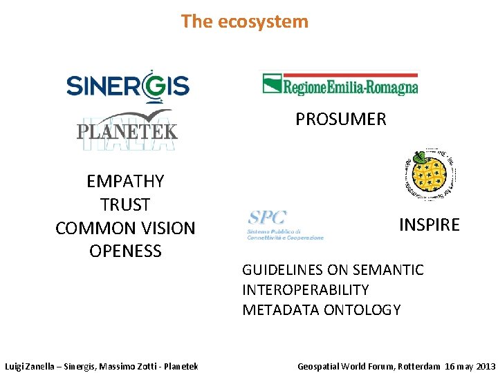 The ecosystem PROSUMER EMPATHY TRUST COMMON VISION OPENESS Luigi Zanella – Sinergis, Massimo Zotti