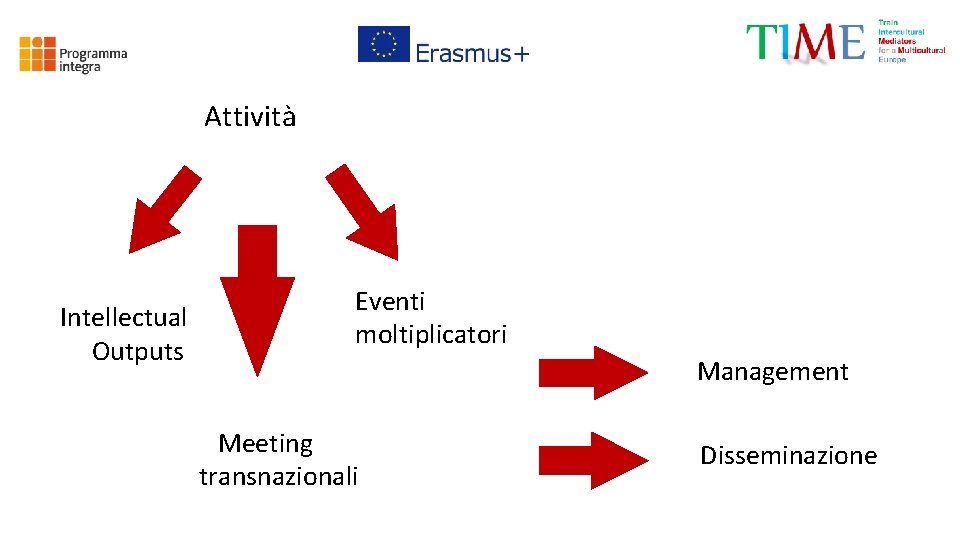 Attività Intellectual Outputs Eventi moltiplicatori Management Meeting transnazionali Disseminazione 