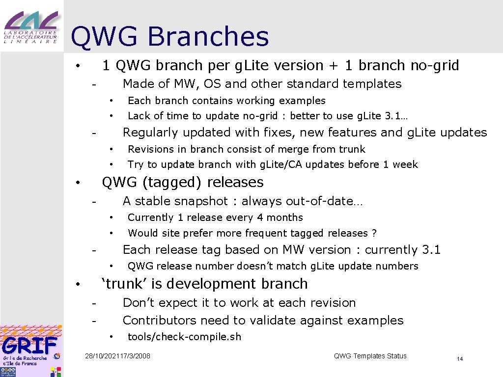 QWG Branches 1 QWG branch per g. Lite version + 1 branch no-grid •