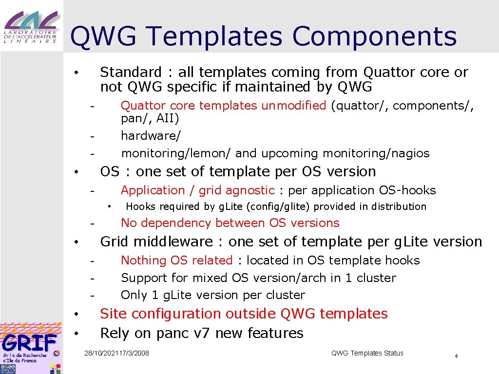 QWG Templates Components Standard : all templates coming from Quattor core or not QWG