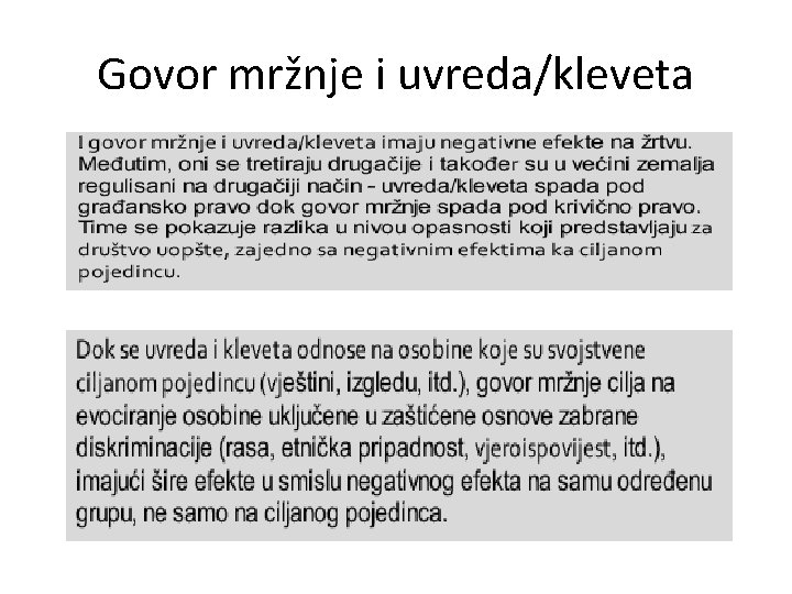 Govor mržnje i uvreda/kleveta 