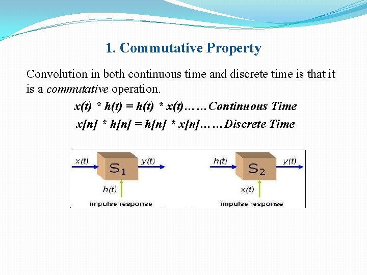 1. Commutative Property Convolution in both continuous time and discrete time is that it