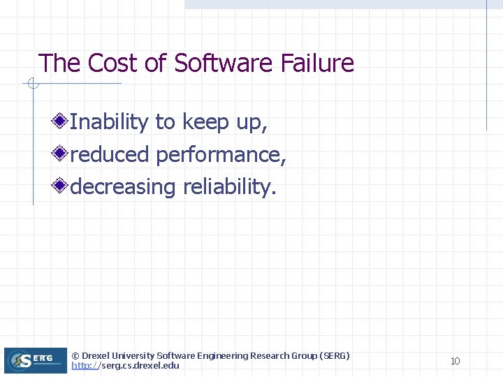 The Cost of Software Failure Inability to keep up, reduced performance, decreasing reliability. ©