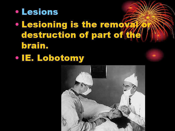  • Lesions • Lesioning is the removal or destruction of part of the
