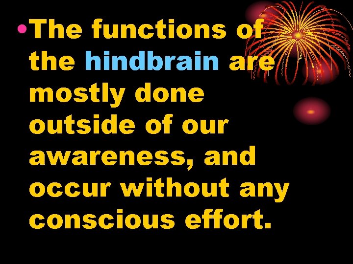  • The functions of the hindbrain are mostly done outside of our awareness,