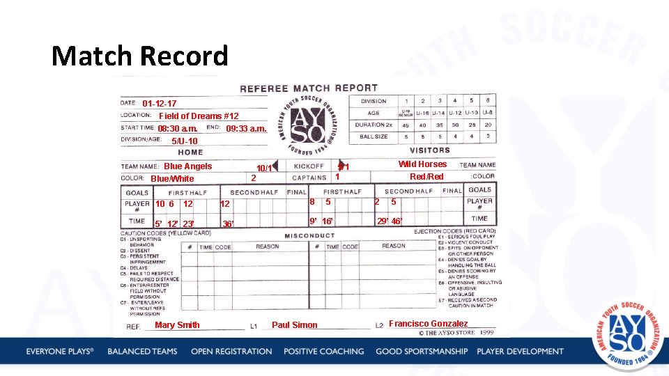 Match Record 01 -12 -17 Field of Dreams #12 08: 30 a. m. 09: