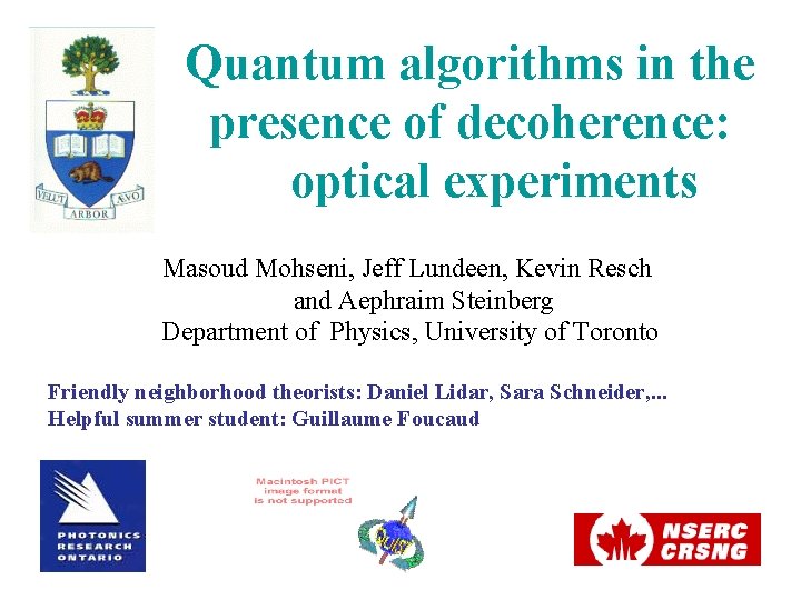Quantum algorithms in the presence of decoherence optical