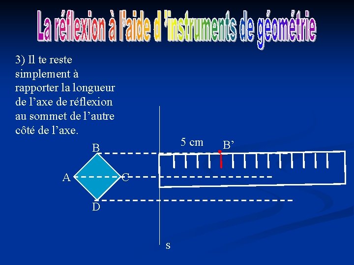 3) Il te reste simplement à rapporter la longueur de l’axe de réflexion au