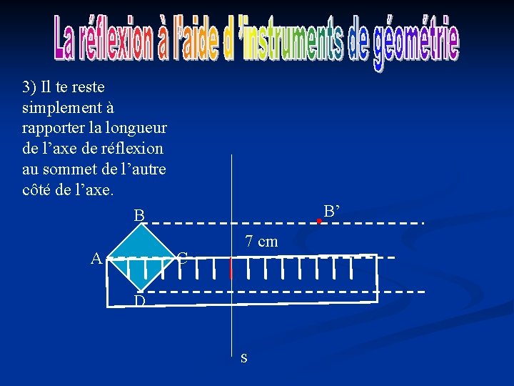 3) Il te reste simplement à rapporter la longueur de l’axe de réflexion au