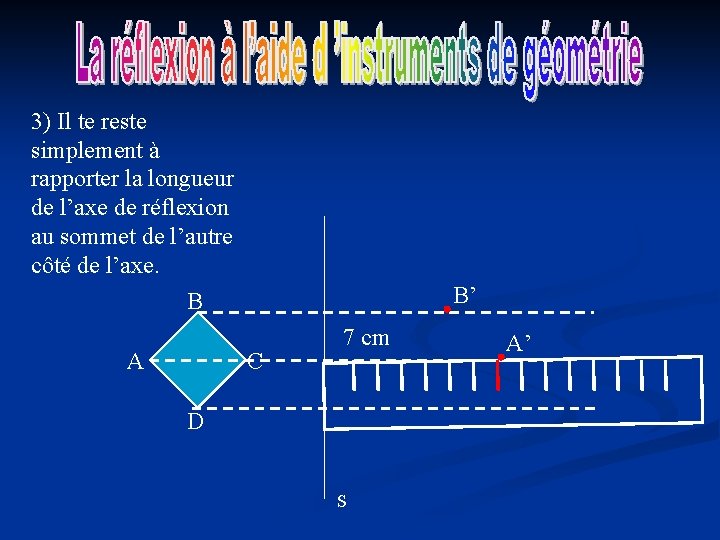 3) Il te reste simplement à rapporter la longueur de l’axe de réflexion au