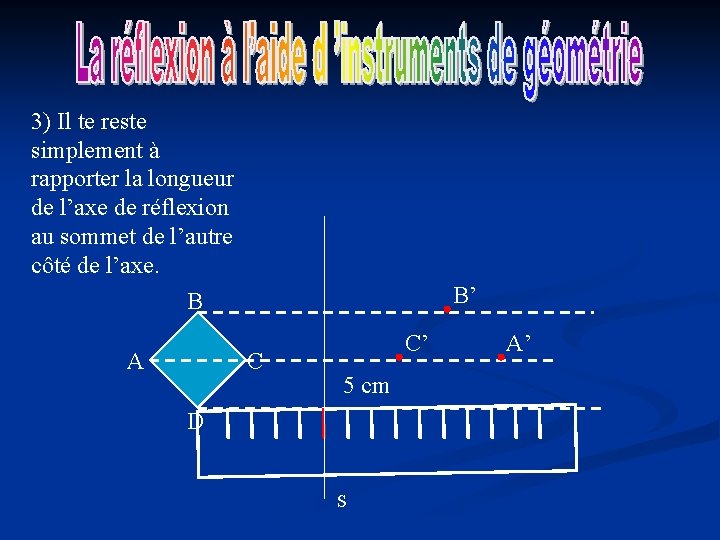 3) Il te reste simplement à rapporter la longueur de l’axe de réflexion au