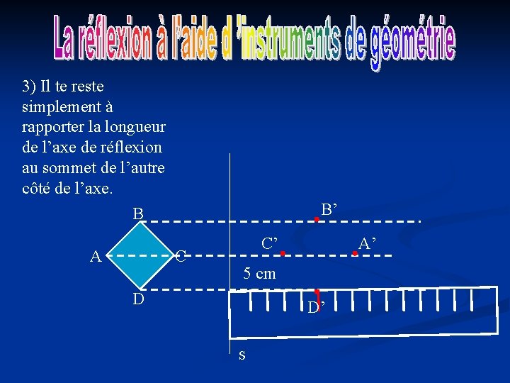 3) Il te reste simplement à rapporter la longueur de l’axe de réflexion au