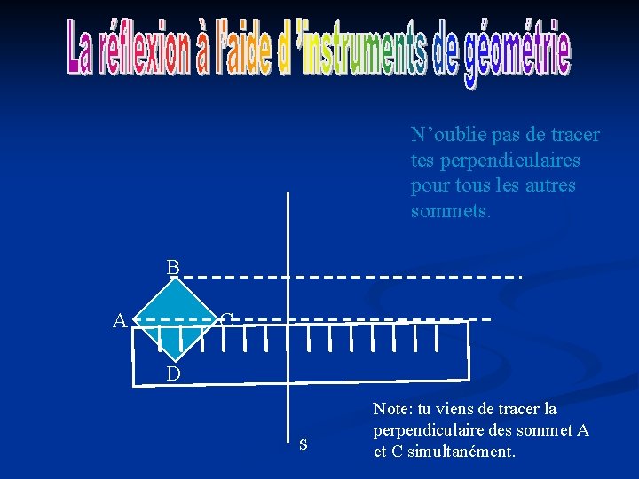 N’oublie pas de tracer tes perpendiculaires pour tous les autres sommets. B A C