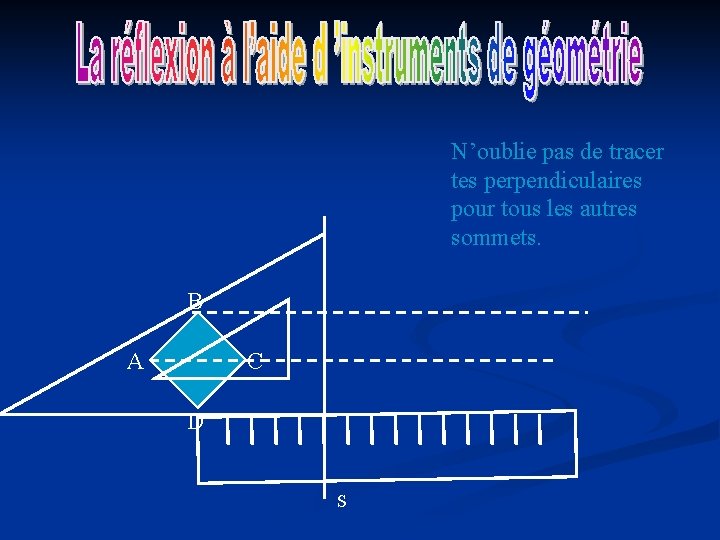 N’oublie pas de tracer tes perpendiculaires pour tous les autres sommets. B A C