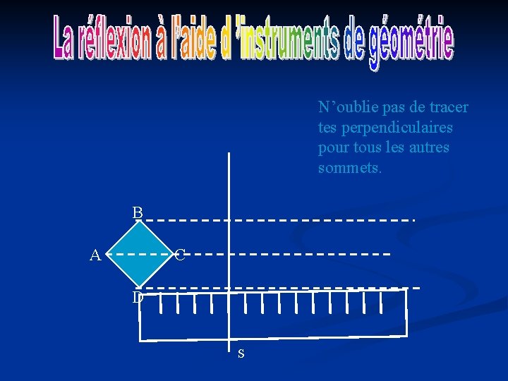 N’oublie pas de tracer tes perpendiculaires pour tous les autres sommets. B A C