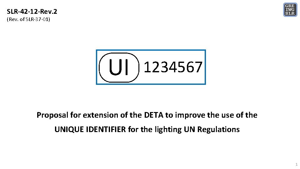 GRE IWG SLR-42 -12 -Rev. 2 (Rev. of SLR-37 -01) UI 1234567 Proposal for GRE IWG SLR-42 -12 -Rev. 2 (Rev. of SLR-37 -01) UI 1234567 Proposal for