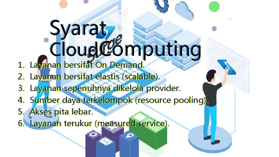 1. 2. 3. 4. 5. 6. Syarat Cloud. Computing Layanan bersifat On Demand. Layanan