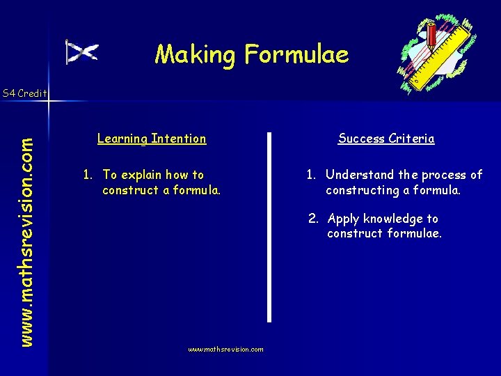 Making Formulae www. mathsrevision. com S 4 Credit Learning Intention 1. To explain how