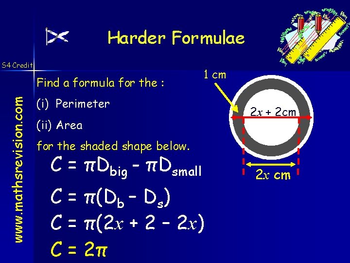 Harder Formulae S 4 Credit www. mathsrevision. com Find a formula for the :