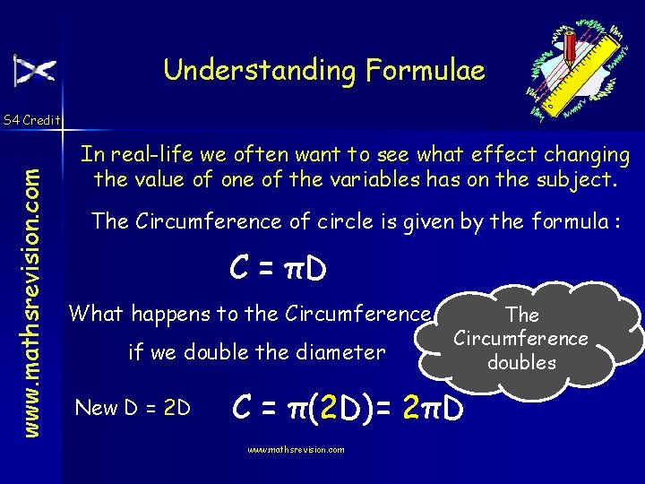 Understanding Formulae www. mathsrevision. com S 4 Credit In real-life we often want to