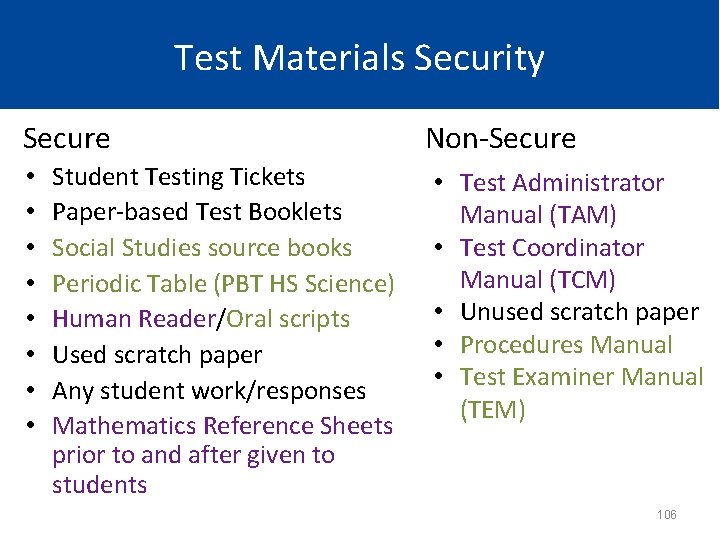 Test Materials Security Secure • • Student Testing Tickets Paper-based Test Booklets Social Studies