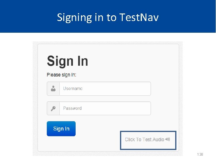 Signing in to Test. Nav 138 