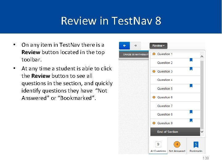 Review in Test. Nav 8 • On any item in Test. Nav there is