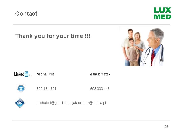 Contact Thank you for your time !!! Michał Plit Jakub Tatak 605 -134 -751