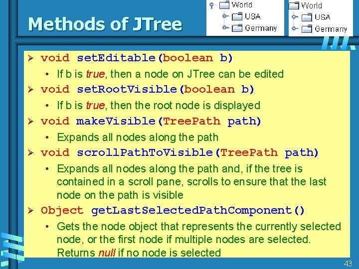 Methods of JTree Ø void set. Editable(boolean b) • If b is true, then
