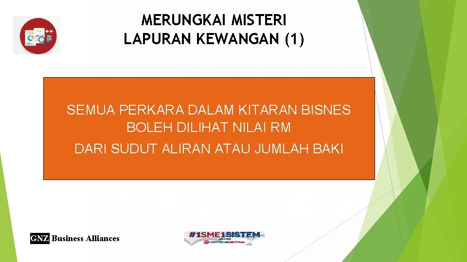 MERUNGKAI MISTERI LAPURAN KEWANGAN (1) SEMUA PERKARA DALAM KITARAN BISNES BOLEH DILIHAT NILAI RM