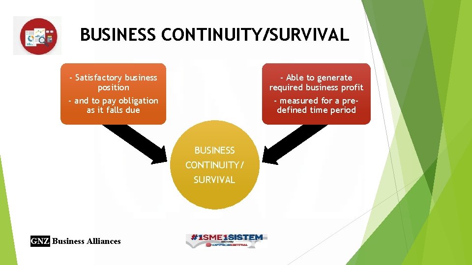 BUSINESS CONTINUITY/SURVIVAL - Satisfactory business position - and to pay obligation as it falls