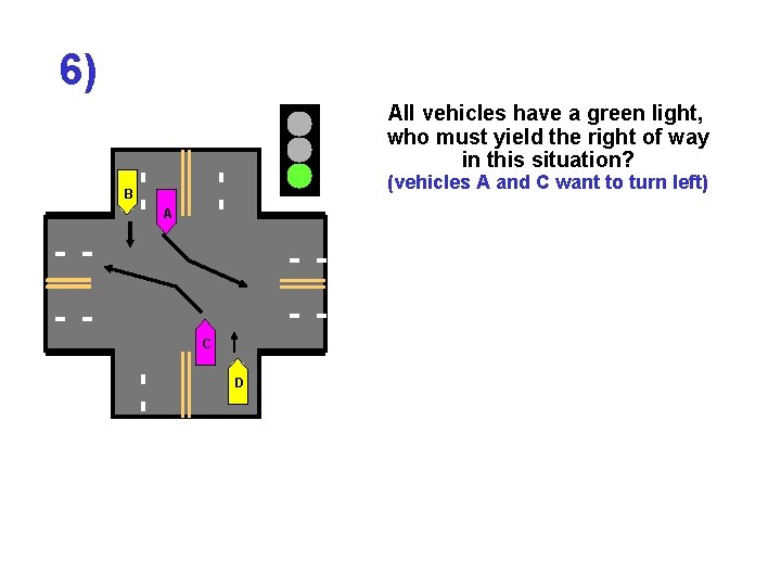 6) A (vehicles A and C want to turn left) - - B All